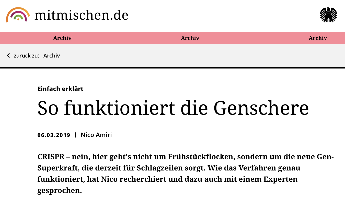 Foto: Honorarartikel von Nico Amiri über CRISPR